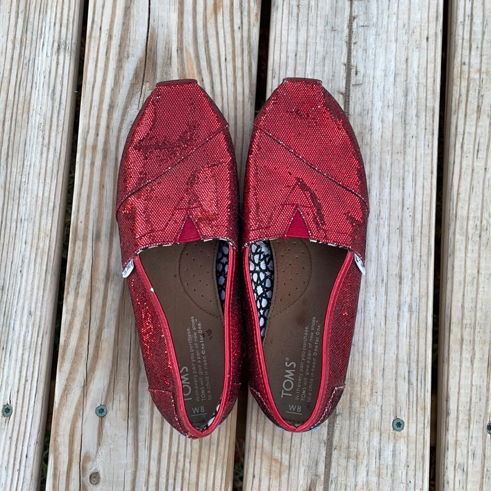 Toms Red Glitter Shoes Size 8